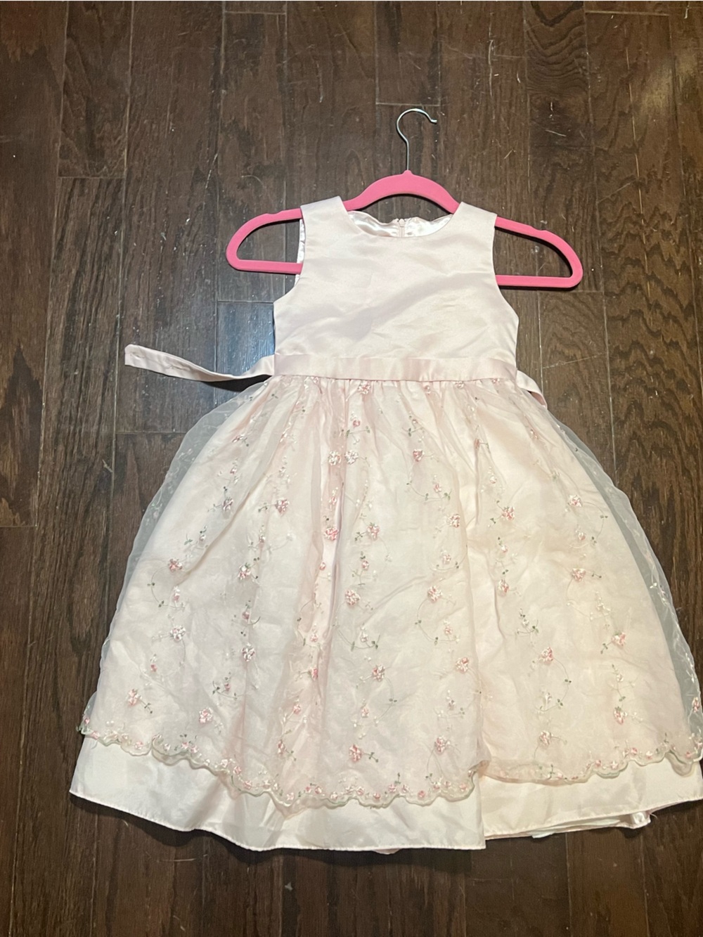 Girls' Pink Floral Overlay Formal Dress